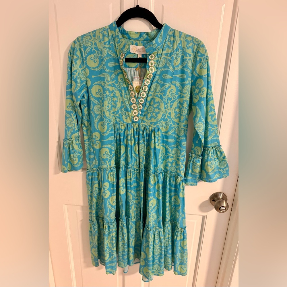 Sheridan French Tiered Dress XS | NWT | Blue & Green Print | Resort Style